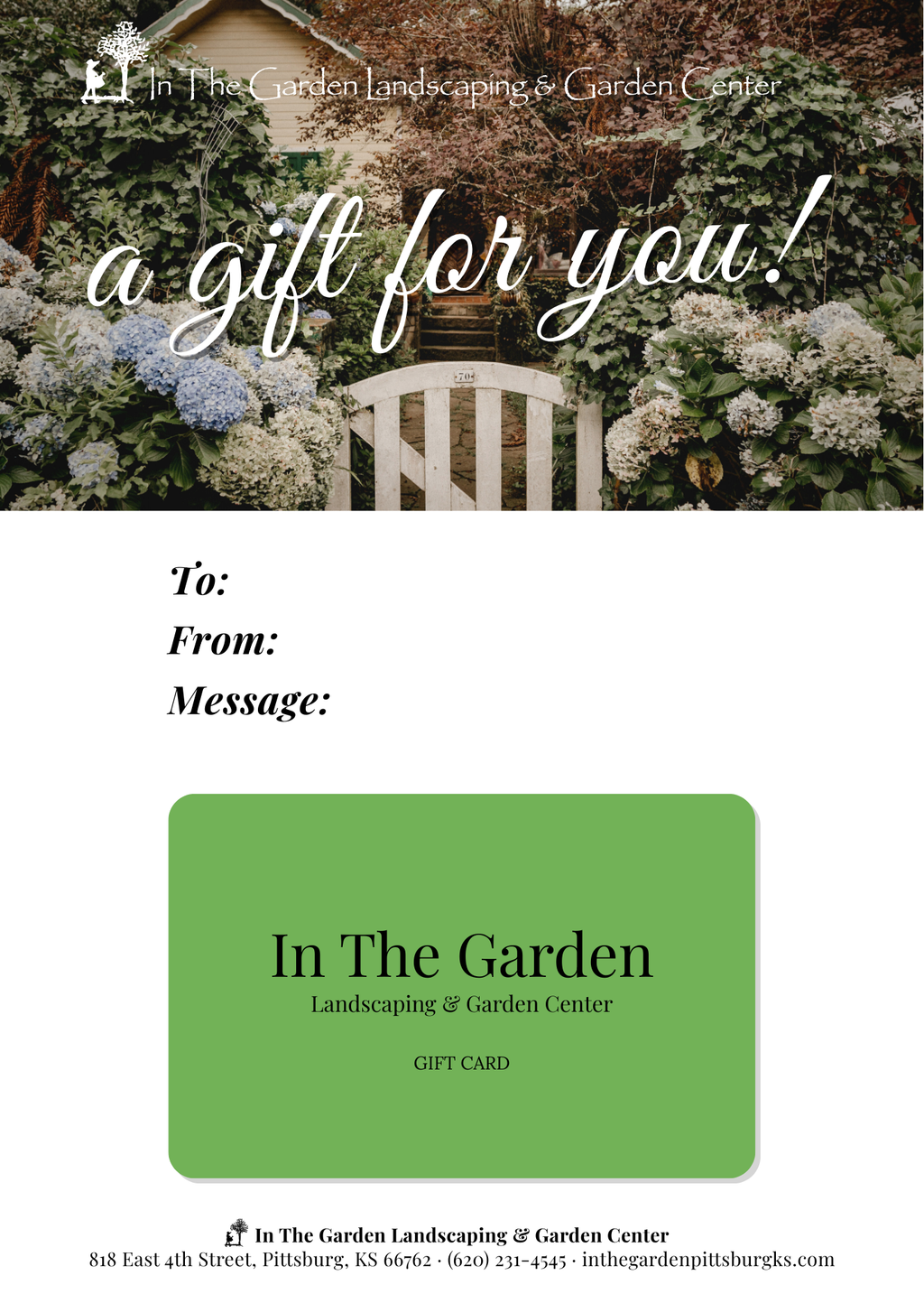 In The Garden Physical Gift Card – In The Garden Landscaping